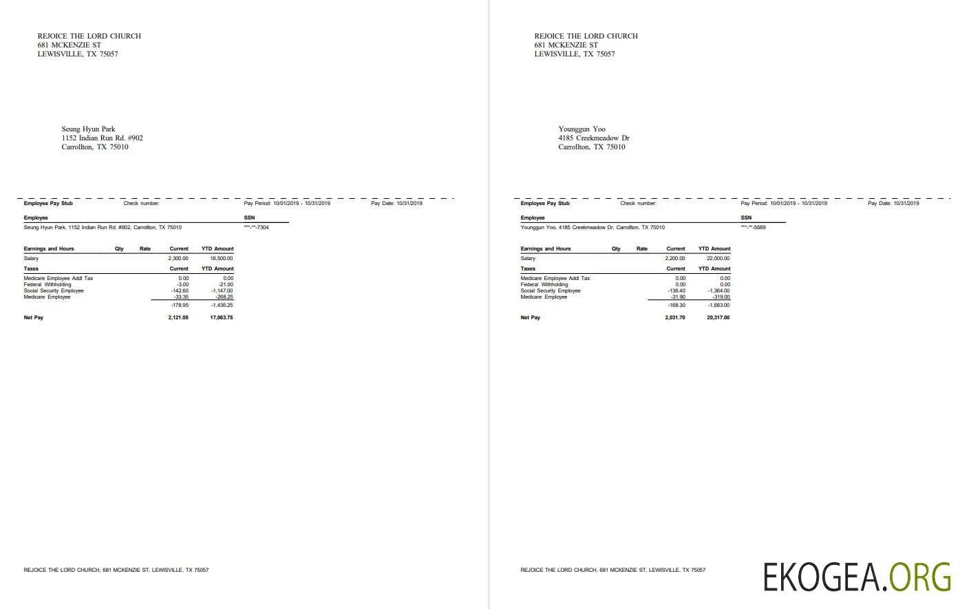 Réjouissez vous du bulletin de paie de l'Église du Seigneur aux formats PDF et Word